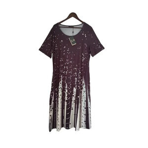 c.o.z.y Casual Lounge Midi Dress Comfort Black & White Tie Dye Polka Dot Size 12